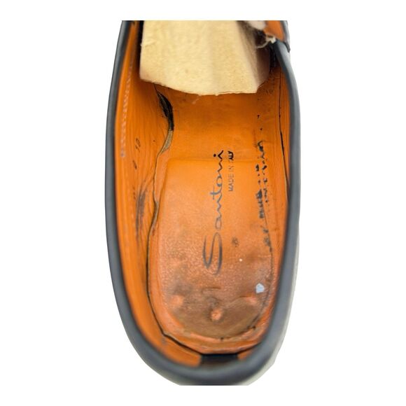 Santoni Austin Black Leather Penny Loafers Mens Size 10 D